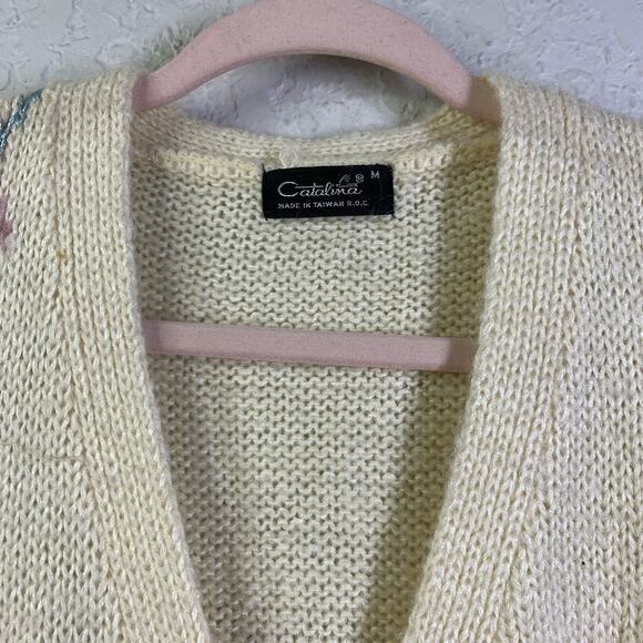 CATALINA Cream Argyle Acrylic Wool Cardigan Sweater Vest Size‎ Medium - Picture 4 of 11